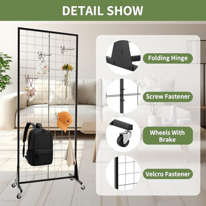 2' x 5.5' Grid Wall Panels Standing Wire Grid, Study Display Rack with T-Base Wheels Freestanding Gridwall Panel Tower for Shows, Black (4) (4) - size: 4