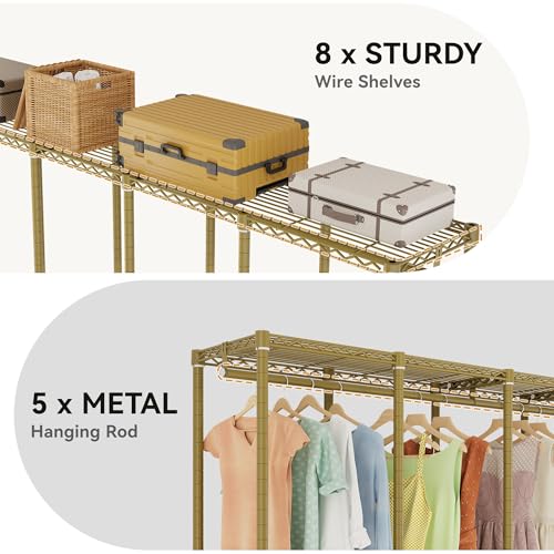 Higeego H5 Heavy Duty Clothes Rack, Freestanding Clothing Rack, Gold - color: Gold