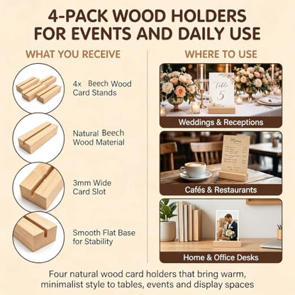 4 Pcs Wooden Place Card Holder - color: Wood