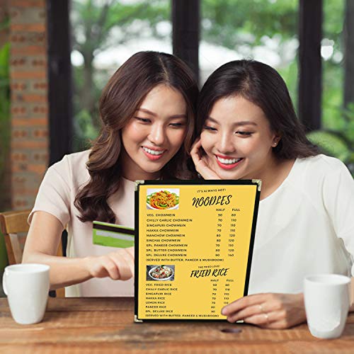 25 Gold Corner Menu Covers 8.5 x 11 Inch Double Stitched Menu Holder Single Page Menu Cover Two Clear Viewing Surfaces Restaurant Menu Covers