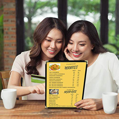 25 Gold Corner Menu Covers 8.5 x 11 Inch Double Stitched Menu Holder Single Page Menu Cover Two Clear Viewing Surfaces Restaurant Menu Covers