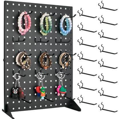 Metal Pegboard Display Stand with 15 Peg Hooks, Tabletop Pegboard Shelf for Craft Shows & Fairs, Retail Stores, Vendors Arts and Crafts Finishing - 17x13 Inch & Black - color: Black