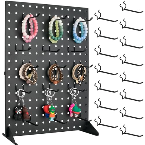 Metal Pegboard Display Stand with 15 Peg Hooks, Tabletop Pegboard Shelf for Craft Shows & Fairs, Retail Stores, Vendors Arts and Crafts Finishing - 17x13 Inch & Black - color: Black