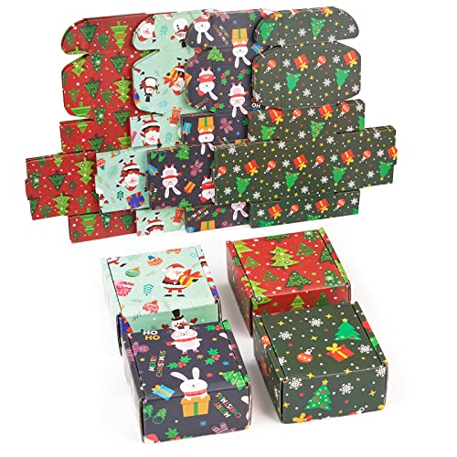 Small Christmas Gift Boxes With Lids, 24 Pack 4x4x2 Inch Christmas Shipping Boxes, Recyclable Cardboard Corrugated Mailer Gift Boxes For Small Business (Xmas Mix Pattern Of 24 Pcs) - color: Mix Pattern, size: 4x4x2in