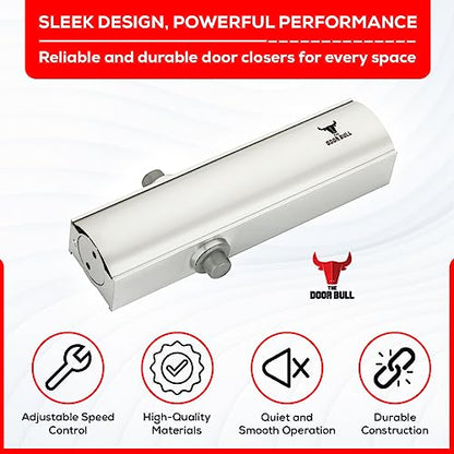 The Door Bull Series 5000 Automatic Door Closer – Hold Open Arm Features - size: 5000 Series, style: Silver