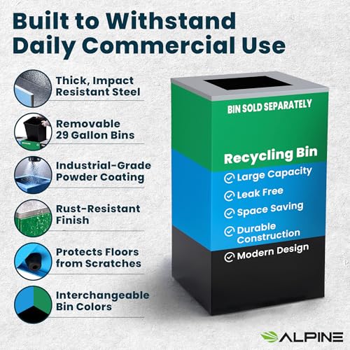 Alpine Square Lid Industries 29 Gallon Sturdy Steel Cube Recycling Container, Square Opening - 3 Color Cans Available Sold Separately (Lid Square Opening) - color: Lid Square Opening