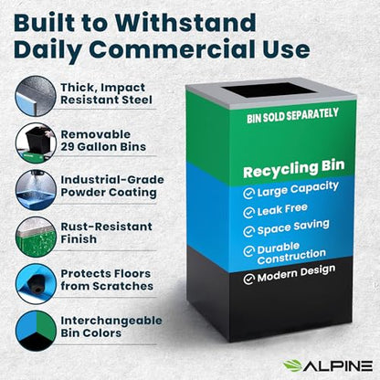 Alpine Square Lid Industries 29 Gallon Sturdy Steel Cube Recycling Container, Square Opening - 3 Color Cans Available Sold Separately (Lid Square Opening) - color: Lid Square Opening