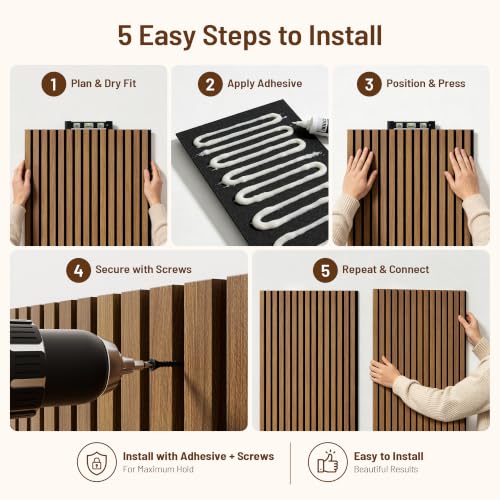 Amsleekey 2-Pack 47.2″x23.6″ Acoustic Wood Slat Wall Panels, 4 Hooks, Teak - color: Teak, size: 47.2 x 23.6 in - 2 pcs
