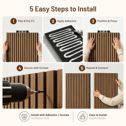 Amsleekey 2-Pack 47.2″x23.6″ Acoustic Wood Slat Wall Panels, 4 Hooks, Teak - color: Teak, size: 47.2 x 23.6 in - 2 pcs
