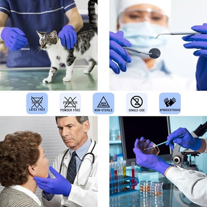 Safe Health Nitrile Exam Gloves – 4 mil, Latex-Free, Powder-Free, Disposable, Blue, Medical Grade, Food, Cleaning Use - size: Large, style: Imperial Blue - Case of 1000