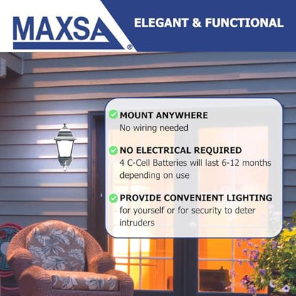 MAXSA 43319 Battery-Run Motion-Activated Outdoor Metal Wall Sconce Black - color: Black, size: 3000K (Warm White) - Standard