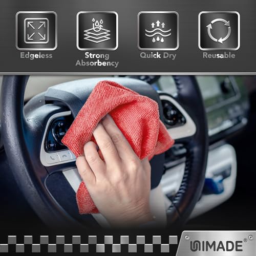 UNIMADE Microfiber Cleaning Cloth, 24 Pack Reusable Microfiber Towels - color: Red, size: 24pk
