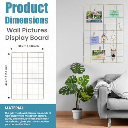 CIKLCIX Wire Wall Grid Panel Set of 4, Photo Display Board & Memo Board - color: Gold, size: 4 Pack