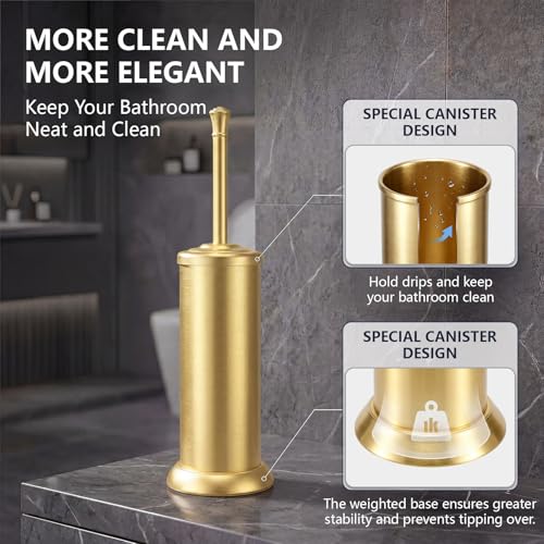 Stainless Steel Toilet Bowl Brush and Holder Set for Bathroom Long Handle - color: Gold