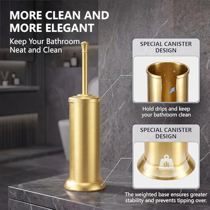 Stainless Steel Toilet Bowl Brush and Holder Set for Bathroom Long Handle - color: Gold
