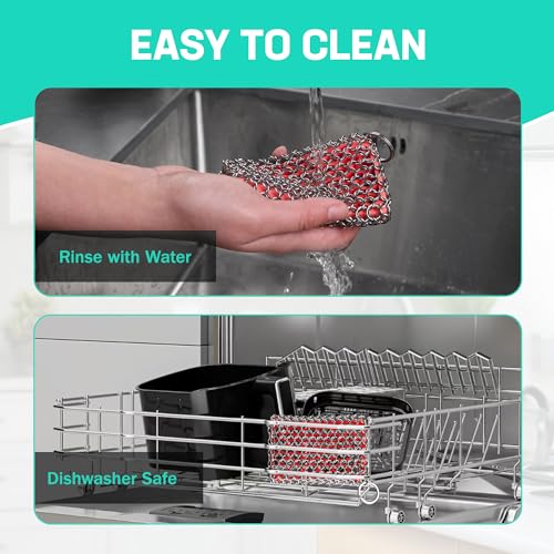 HAUSHOF Cast Iron Scrubber, Chainmail Scrubber Cast Iron Cleaner - color: Red