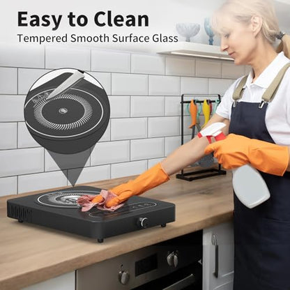 VBGK Single Burner Electric Cooktop, 110V 1800W Electric Cooktop with LED Touch Controls and Knob Controls, 10 Power Levels, 4-Hour Timer, Safety Lock, Single Burner Overheat Protection - size: Single Burner Electric Cooktop