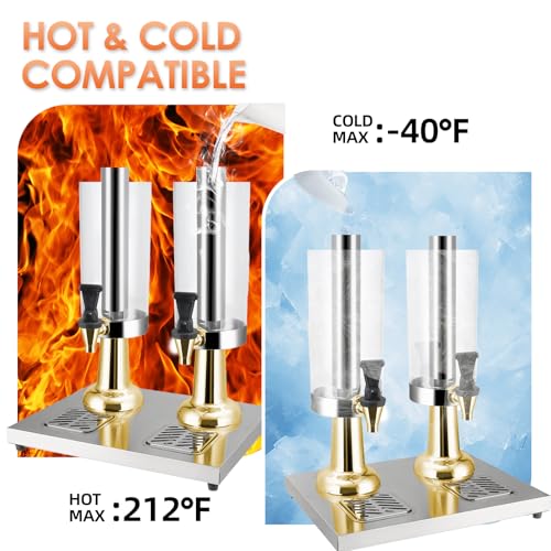 1.58 Gallon Beverage Dispenser with Stand, Insulated Drink Dispenser for Parties with Ice Chamber, Heavy Duty Stainless Steel Drip Tray for Coffee, Tea, Bar, Wedding (GOLD, 2 Head-1.58 GAL) - color: Gold
