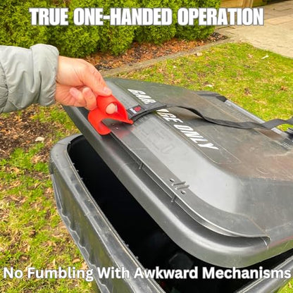 MAX Heavy Duty Trash Can Lock – Raccoon Proof Garbage Bin Lid Lock, Animal Resistant, Extreme Weather Polycarbonate, One-Hand Easy Use, No Drill Strap – Lock ONLY (Bin Not Included)