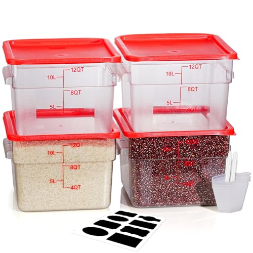 12QT 4PCS NSF Commercial Clear Food Storage Containers with Lids(RED) - color: E-12QT-RED