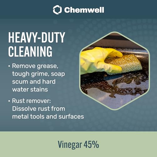 Chemwell 45% Vinegar (1 Gallon) - General Purpose All-Natural Multi-Surface Cleaner for Home, Patio & Commercial - High Performance, Powerful Concentrated Acetic Acid - Made in USA - color: 45% - 1 Gallon