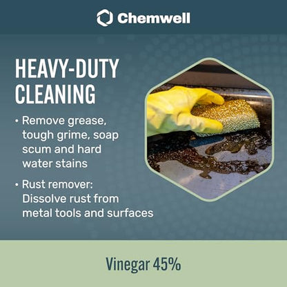 Chemwell 45% Vinegar (1 Gallon) - General Purpose All-Natural Multi-Surface Cleaner for Home, Patio & Commercial - High Performance, Powerful Concentrated Acetic Acid - Made in USA - color: 45% - 1 Gallon