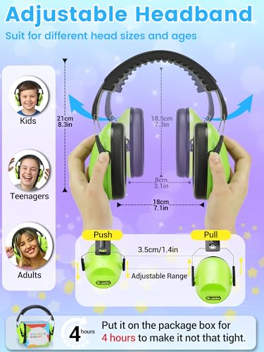 Dr.meter EM100 Noise Cancelling Headphones for Kids Adults, Ear Muffs - color: Green