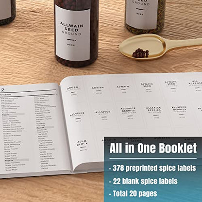 Neatsure 400 Minimalist Spice Labels, Preprinted Stickers Booklet, Black Text on White Waterproof Matte Backing, Herb Seasoning Spice Jars Rack Organization System - style: Spice Labels