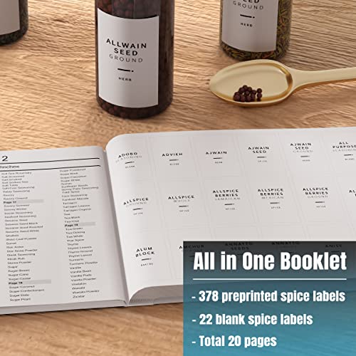 Neatsure 400 Minimalist Spice Labels, Preprinted Stickers Booklet, Black Text on White Waterproof Matte Backing, Herb Seasoning Spice Jars Rack Organization System - style: Spice Labels