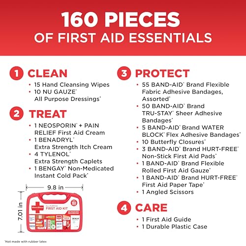 BAND-AID Brand All-Purpose Portable Compact First Aid Kit, 160 Piece - size: 160 Piece