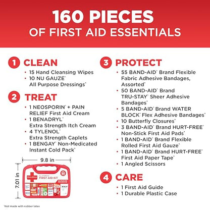 BAND-AID Brand All-Purpose Portable Compact First Aid Kit, 160 Piece - size: 160 Piece