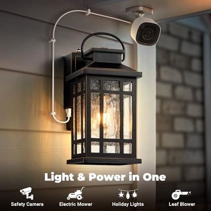Exterior Lighting Fixtures with GFCI Outlet, Black Easy-to-Install - color: Black(Gold Trim), size: D2D 1-Pack