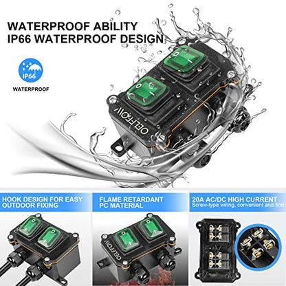 Waterproof On Off Toggle Switch Double Switch/Outlet - color: Green/2 Switch/2 Outlet