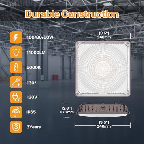 LED Canopy Lights 100W: 100/80/60W Selectable with Motion Sensor - size: 100WMotion Senosr-1P