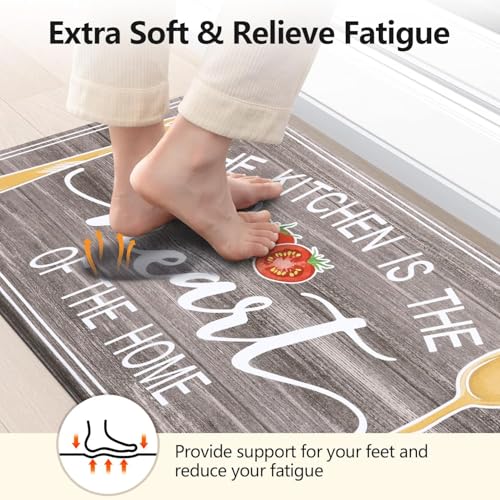 Yamaziot Anti Fatigue Kitchen Rug Set of 2, Non-Slip Cushioned Floor Mats - color: Brown, size: 20"x32"+20"x59"