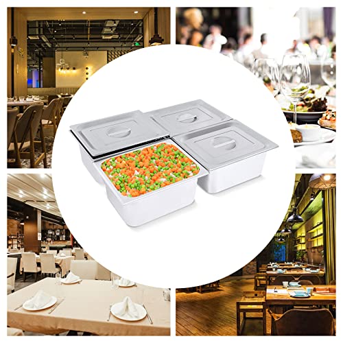 4 Pack Stainless Steel Hotel Pans, Half Size 6" Deep Commercial Food Pans With Lid Catering Food Storage Metal Pan Chafing Dishes Dinner Buffet Server for Food Prep Restaurant (12.8" x 10.4" x 6") - size: 12.8" x 10.4" x 6"