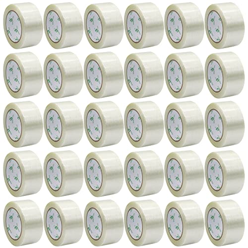 BOMEI PACK Fiber Reinforced Packing Tape, 30Rolls Mono Filament Tape 2 inch x 35yds x 5.5Mil, for Packing and Strapping - size: 30Roll: 50mmx35y
