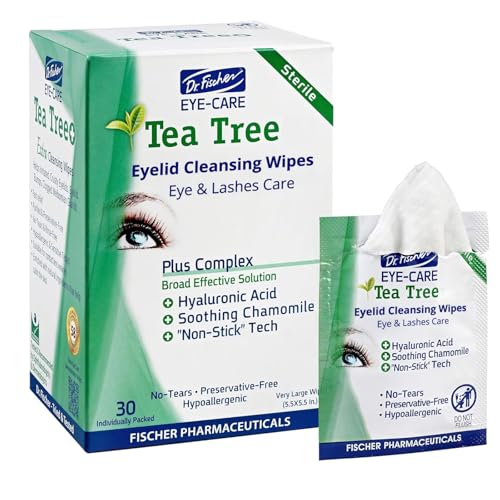 Dr. Fischer Tea Tree Oil Eye Wipes - Eyelid Wipes for Sensitive Eyes with Hyaluronic Acid and Chamomile, Makeup Remover, Daily Cleanser (30 wipes) - size: 30 Count (Pack of 1)