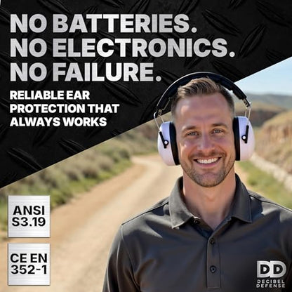 DECIBEL DEFENSE Ear Protection, 37 dB NRR Ear Muffs (WHITE) - color: White, size: Regular