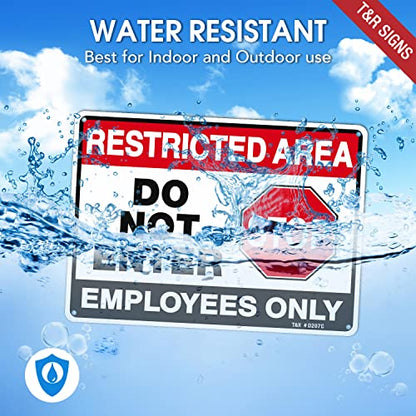 T&R Restricted Area Do Not Enter, Employees Only Sign - 2 Pack - 10 x 7 Inches Rust Free .040 Aluminum - UV Protected, Waterproof, Weatherproof and Fade Resistant - 4 Pre-drilled Holes - color: Black & Red - 10" x 7" - 2 Pack