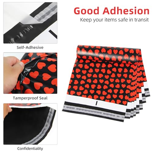 10x13 Inch TONESPAC 100 Pack 3.15Mil Poly Mailers Lovely Hearts Valentines Shipping Bags, Self-Sealing Non-Padded Envelopes for Small Business, Waterproof Poly Mailing Bags - Lovely Hearts - color: Lovely Hearts