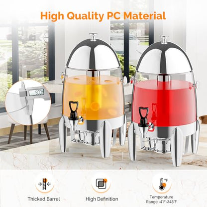 ROVSUN 3 Gallon/12L Beverage Dispenser, Coffee Chafer Urn with Fuel Holder, Drink Dispenser Water Juice Dispenser with Ice Container Spigot, Hot & Cold Drinks for Party Catering Buffet, Plastic - color: Silver