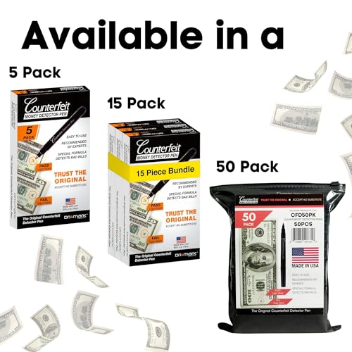 Dri Mark CFD5PK Counterfeit Bill Detector Marker Pen, Made in The USA, 3 Times More Ink, Pocket Size, Fake Money Checker - Money Loss Prevention Tester & Fraud Protection for U.S. Currency (Pack of 5) - style: 5 Pack