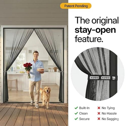 AUGO Magnetic Screen Door - Self Sealing, Heavy Duty, Hands Free Mesh Partition Keeps Bugs Out - Pet and Kid Friendly - Patent Pending Keep Open Feature - 74 Inch x 81 Inch - size: 74" x 81"