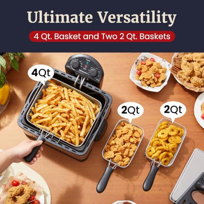 Elite Gourmet 4.5Qt Immersion Deep Fryer, 3 Baskets, 1700W, Adjustable Temp - color: Black, size: 3 Baskets