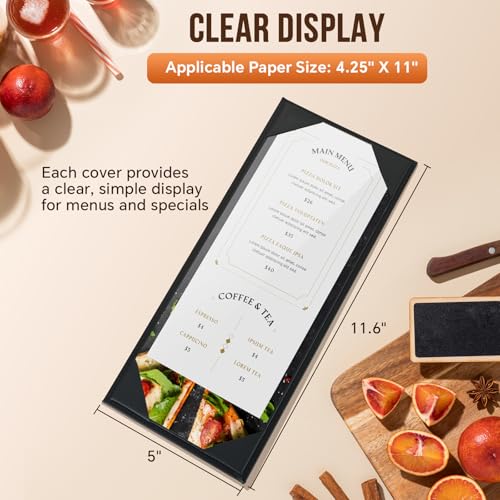 MYFULLY 1-View Menu Holders Covers 4.25"x11" 12PCS PU Leather for Restaurants