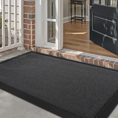 LUMI Outdoor Door Mat Traps & Hides Dirt 35.5x59, Outside Entrance, Black - color: Black, size: 2'11" x 4'11" (35.5"x59")