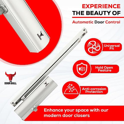 The Door Bull Series 5000 Automatic Door Closer – Hold Open Arm Features - size: 5000 Series, style: Silver