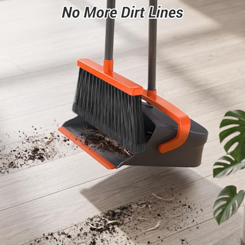 Broom with Dustpan Set for Pet Hair & Dust Cleanup, Orange & Gray - color: Orange & Gray
