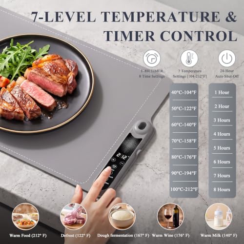Warming Mat for Food, 39"x15", 7 Heat Levels, 8-Hour Timer, Fast Heat - size: 39“x15”